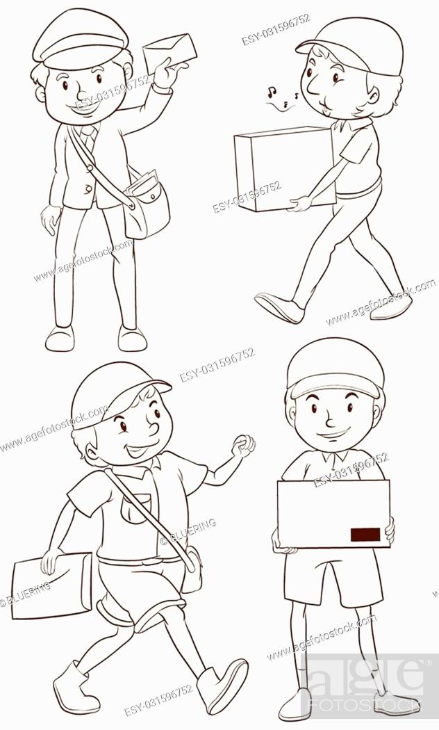 Illustration of a plain drawing of a postman on a white background, Stock  Vector, Vector And Low Budget Royalty Free Image. Pic. ESY-031596752 |  agefotostock