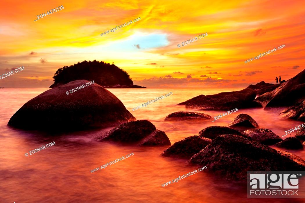 Stock Photo: Tropical beach at beautiful sunset. Nature background.