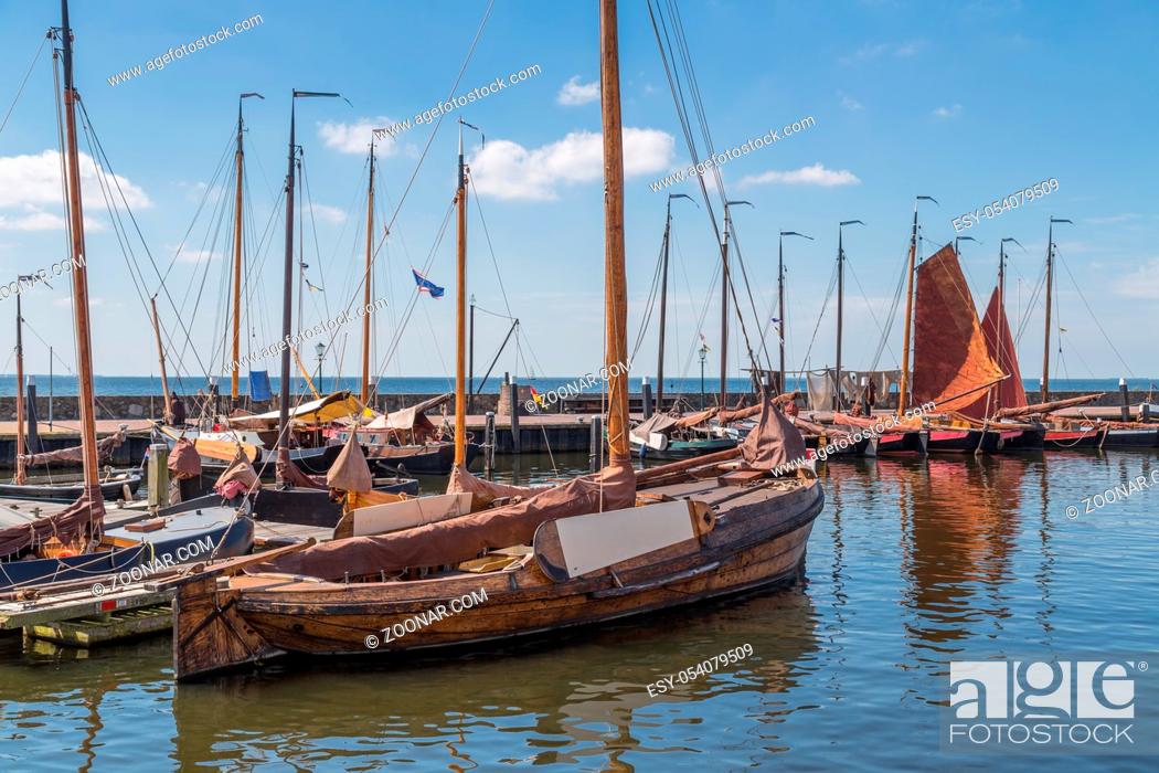 Stock Photo: Dutch harbor of Urk with traditional wooden fishing boats.