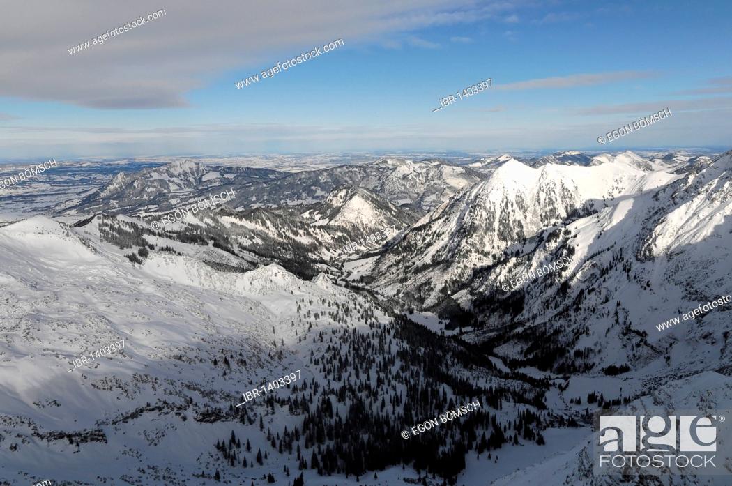 Stock Photo: Mountain panorama from the summit, Nebelhorn, 2224m, Oberstdorf, Allgaeu, Bavaria, Germany, Europe.