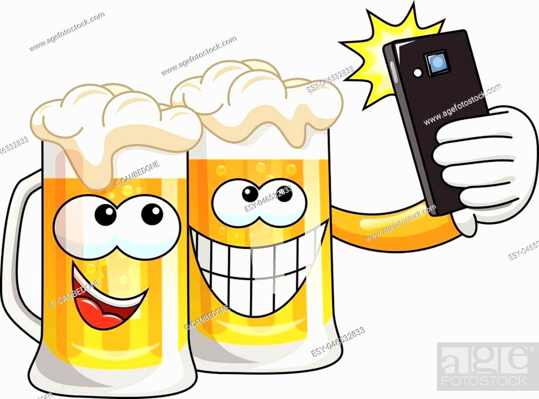 Cartoon beer mugs taking selfie with smartphone isolated on white, Stock  Vector, Vector And Low Budget Royalty Free Image. Pic. ESY-046532833 |  agefotostock
