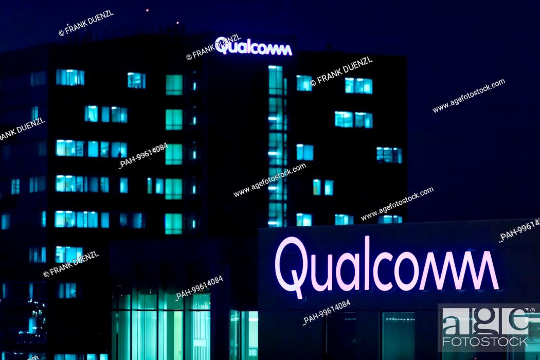 Stock Photo: Corporate logo of Qualcomm in Sorrento Valley, where many high tech, biotech, and IT companies are located, in Febuary 2018. | usage worldwide.