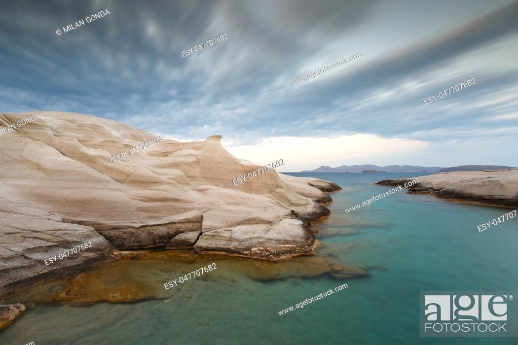 Stock Photo: Volcanic rock formations on Sarakiniko beach on Milos island, Greece. .