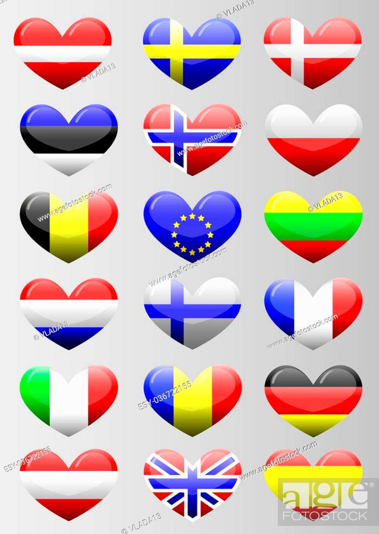 Photo de stock: european flags heart.