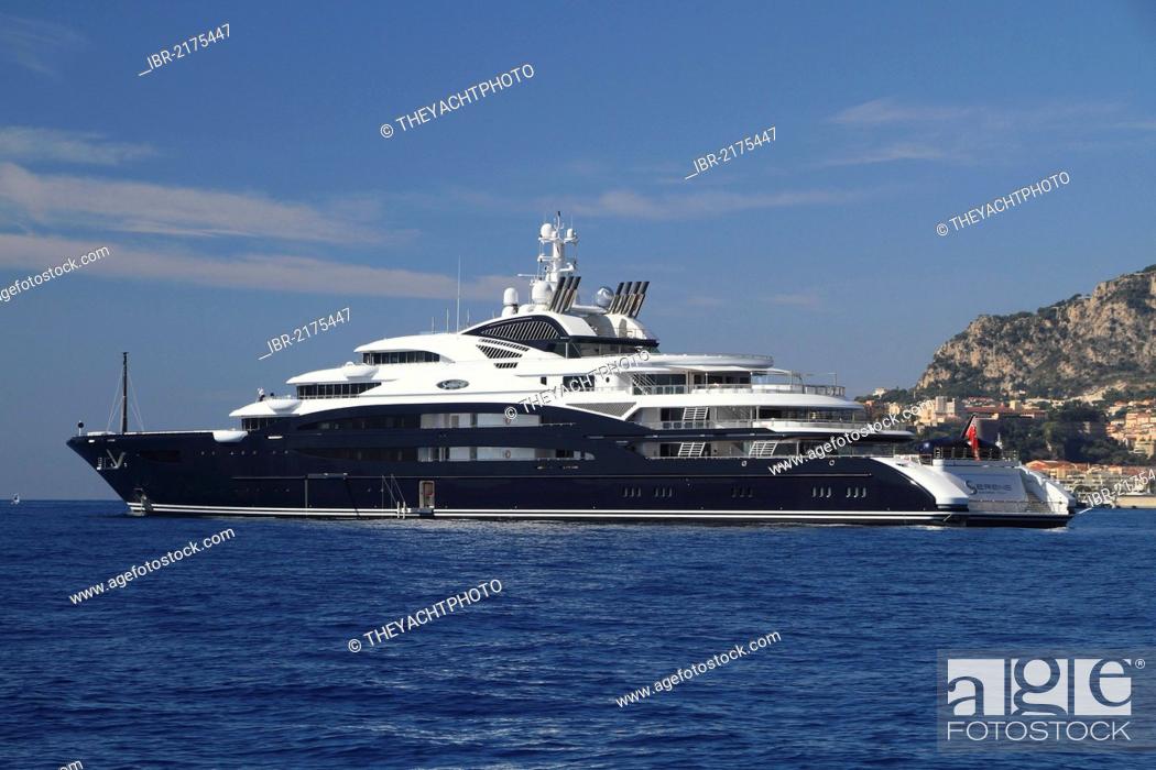 Stock Photo: Motoryacht Serene, 133.9m, built in 2011 by yacht builder Fincantieri Yachts and owned by Yuri Scheffler, off Monaco, Côte d'Azur, Mediterranean, Europe.