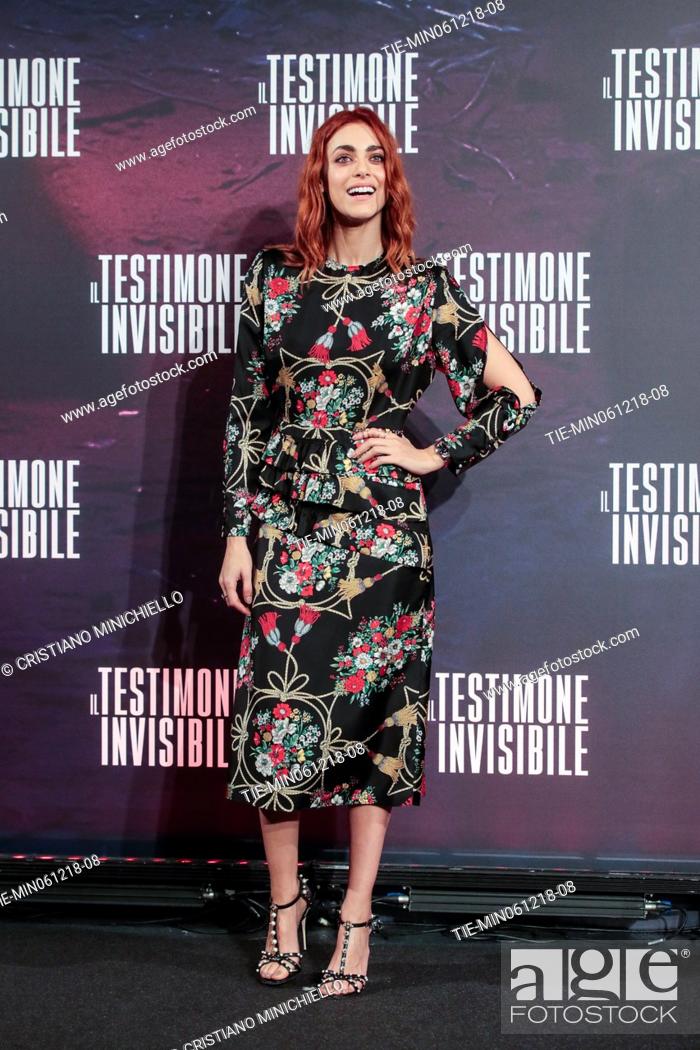 Stock Photo: The actress Miriam Leone during the photocall of film Il testimone invisibile, Rome, ITALY-06-12-2018.