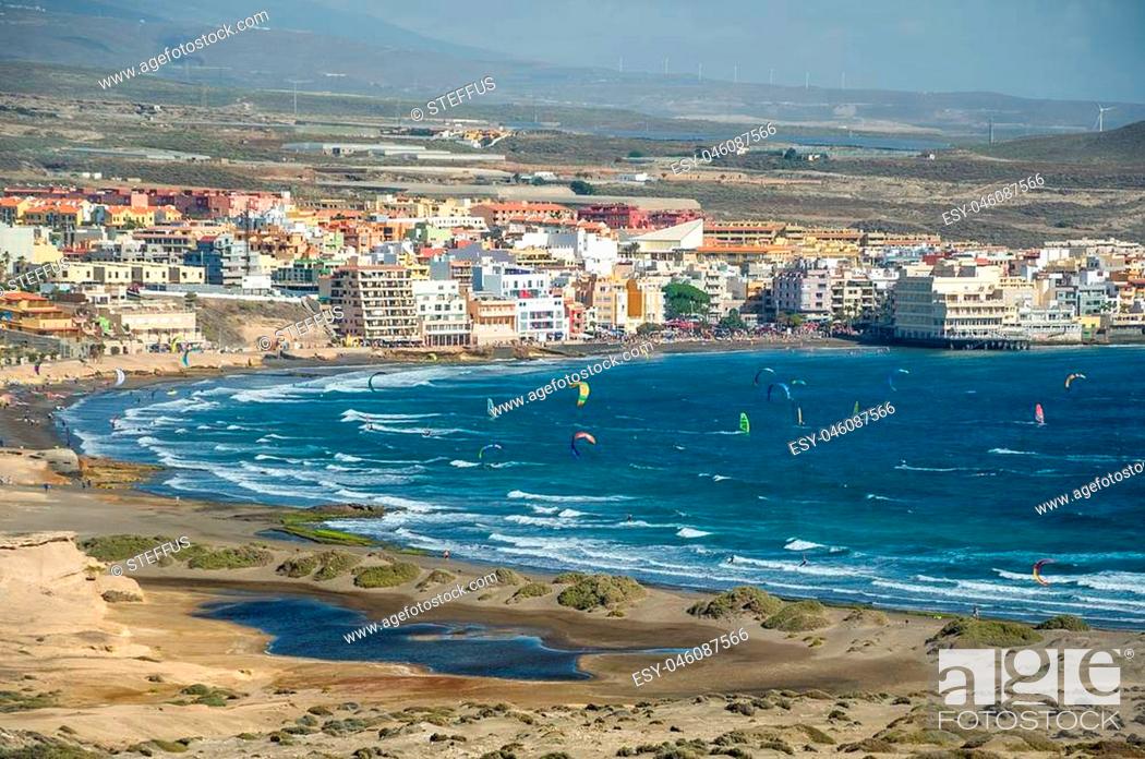 Photo de stock: Aerial view of El Medano bay. Famous water sport spot of Tenerife island. Canarias, Spain.