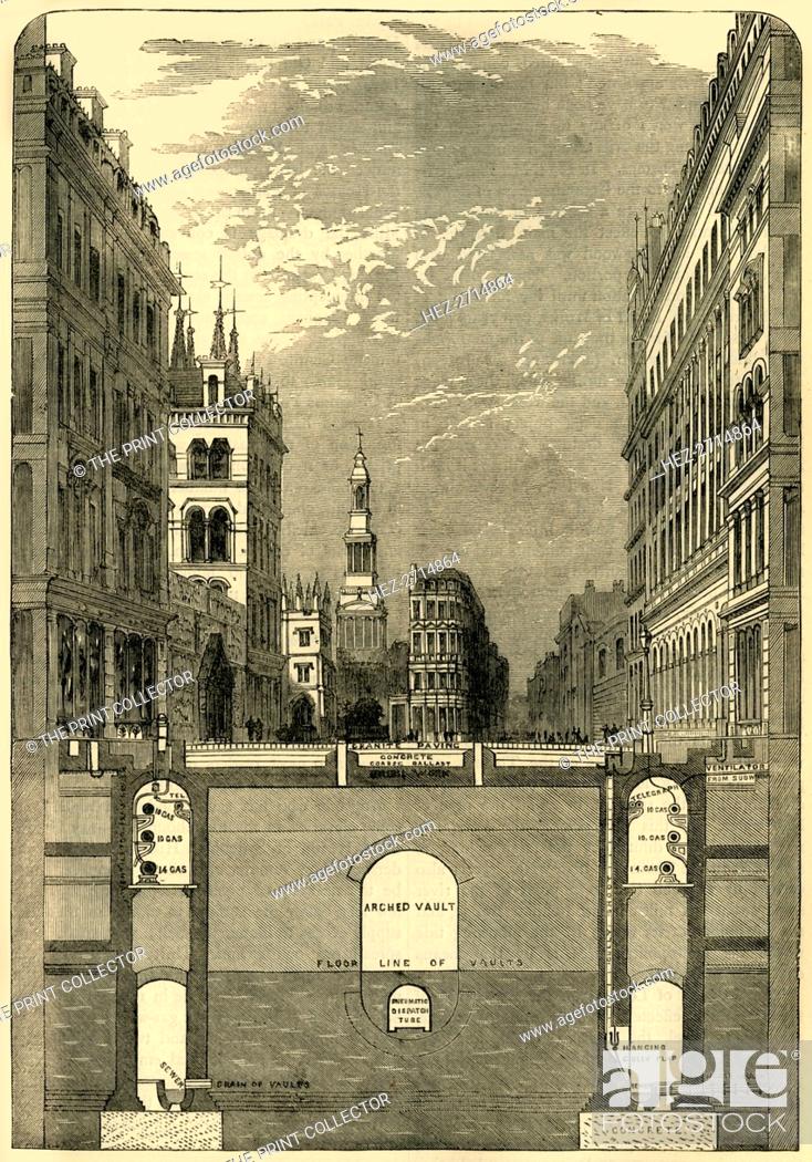 Stock Photo: 'Section of the Holborn Viaduct, Showing the Subways', c1876. Creator: Unknown.