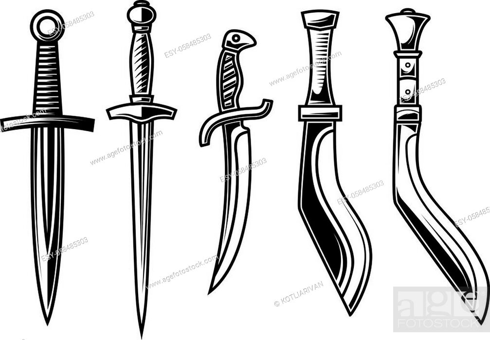 Set of illustration of daggers in engraving style. Design element for logo,  label, emblem, sign, Stock Vector, Vector And Low Budget Royalty Free  Image. Pic. ESY-058485303 | agefotostock