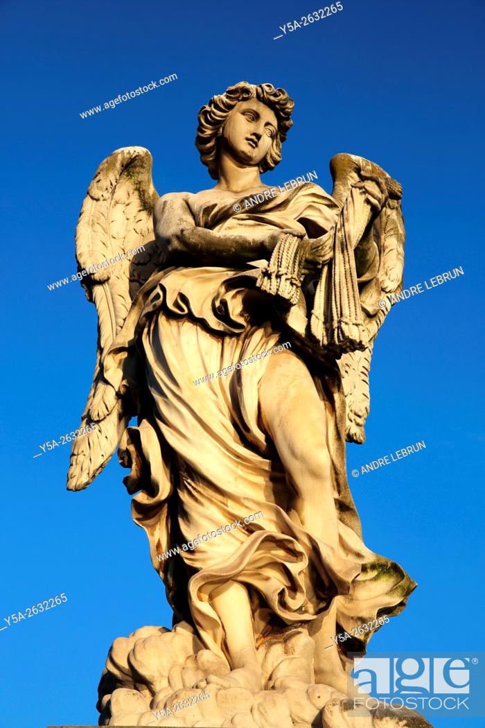 Stock Photo: One of the angel statues known as the Angel with the Whips on Ponte Sant'Angelo, leading over the Tiber River to Vatican City.