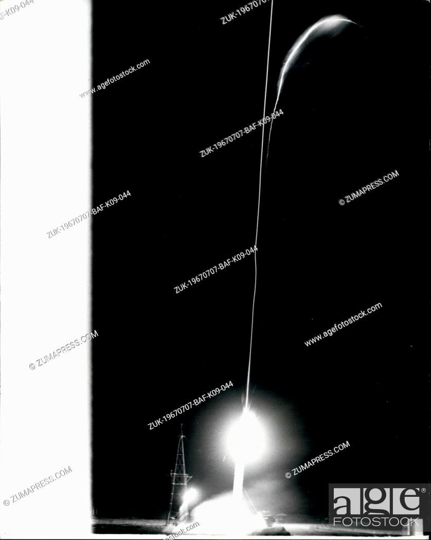 Stock Photo: Jul. 07, 1967 - Rockets Probe Secrets Of 50-Mile-High Clouds: One of the greatest unsolved questions the upper atmosphere is being investigated by nightly.