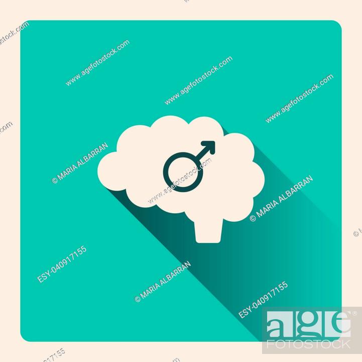 Stock Vector: Male brain illustration on blue square background with shade.