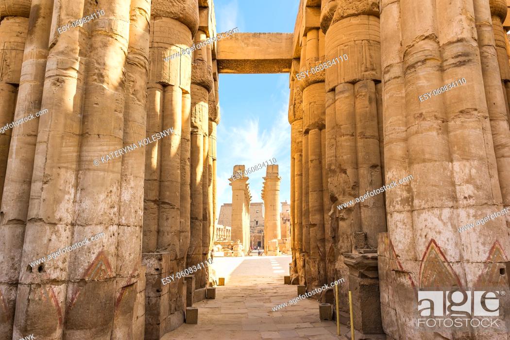 Stock Photo: Colonnade of Luxor Temple at sunny morning, Egypt.