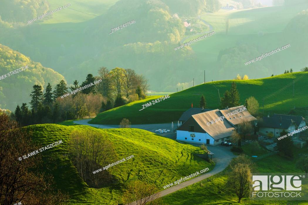 Stock Photo: Spring morning in Swiss Jura mountains near Eptingen, canton Basel-Country.