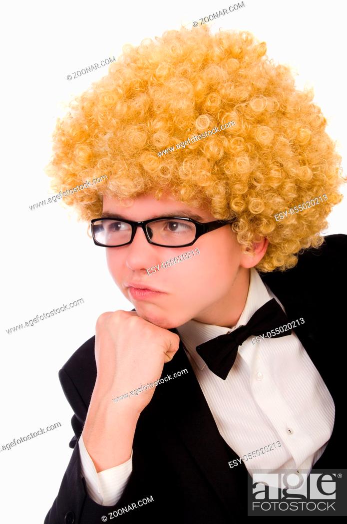 Funny man with curly hair style, Stock Photo, Picture And Low Budget  Royalty Free Image. Pic. ESY-055020213 | agefotostock