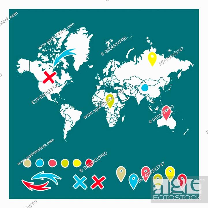 Hand drawn world map with pins and arrows vector design, Stock Vector,  Vector And Low Budget Royalty Free Image. Pic. ESY-028333747 | agefotostock