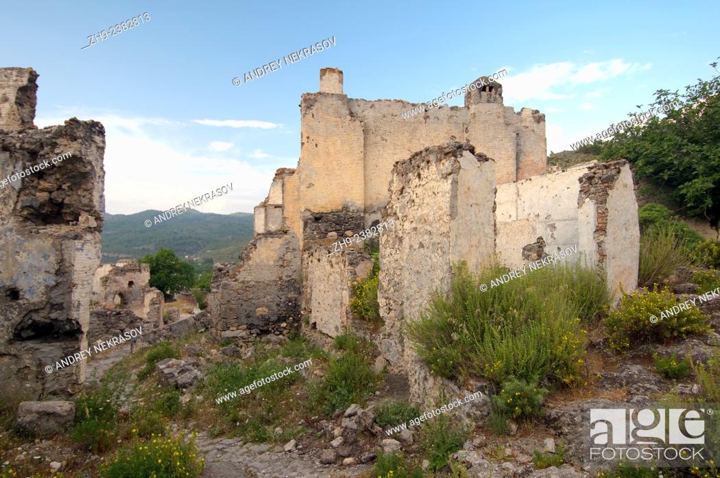 Stock Photo: Greek ghost town of Levissi, Karmylassos, Kayakoey, Turkey.