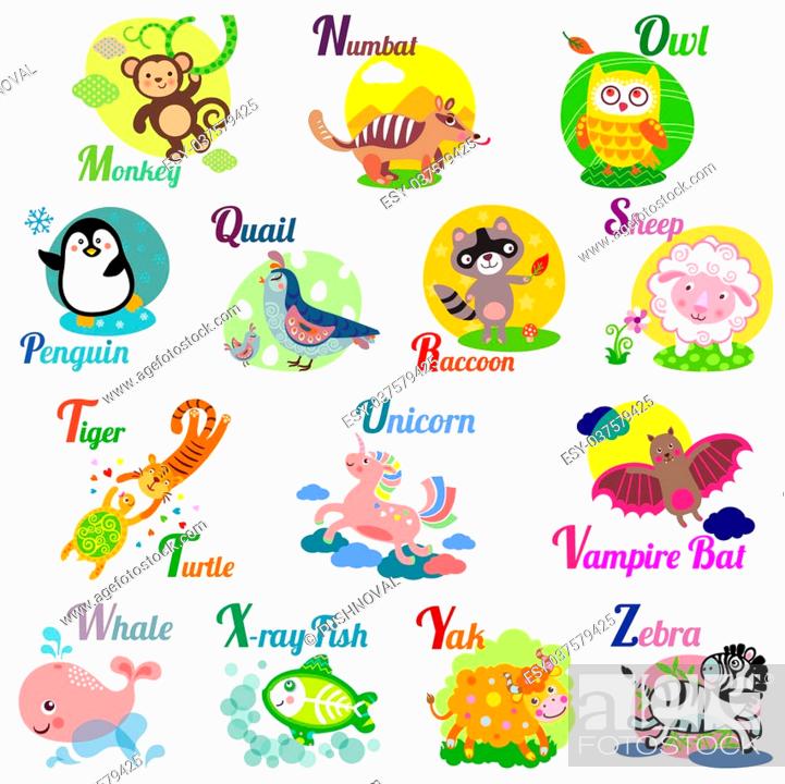 Cute animal alphabet for ABC book. Vector illustration of cartoon animals,  Stock Photo, Picture And Low Budget Royalty Free Image. Pic. ESY-037579425  | agefotostock