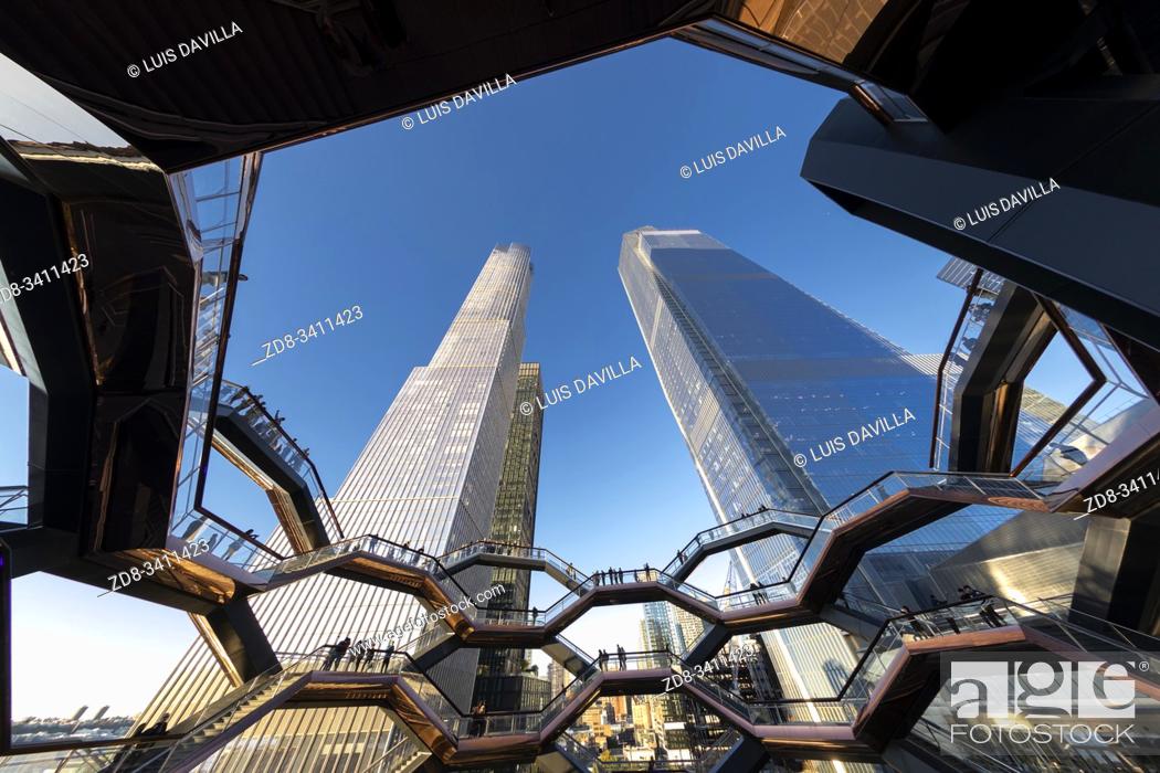 Stock Photo: Inside The Vessel in the Hudson Yards area. New York . USA- Oct 6, 2019.