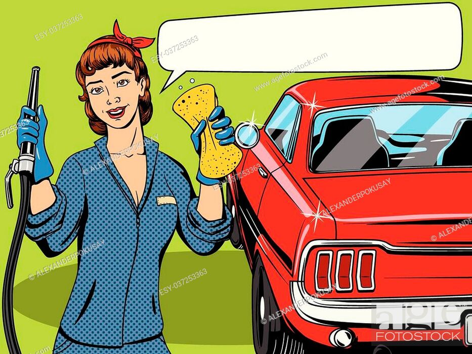 Car wash girl comic book retro pop art style vector illustration, Stock  Vector, Vector And Low Budget Royalty Free Image. Pic. ESY-037253363 |  agefotostock