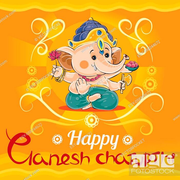 Happy Ganesh Chaturthi, traditional holiday in hinduism cartoon  illustration, Stock Photo, Picture And Low Budget Royalty Free Image. Pic.  ESY-058244672 | agefotostock