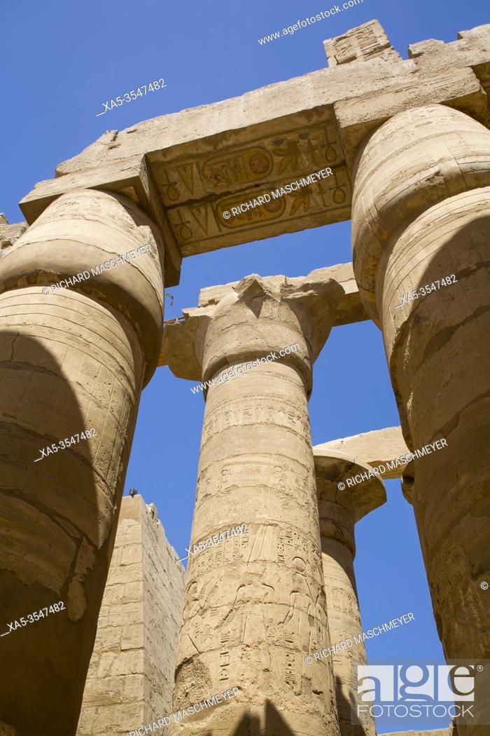 Stock Photo: Columns, Great Hypostyle Hall, Karnak Temple Complex, UNESCO World Heritage Site, Luxor, Egypt.