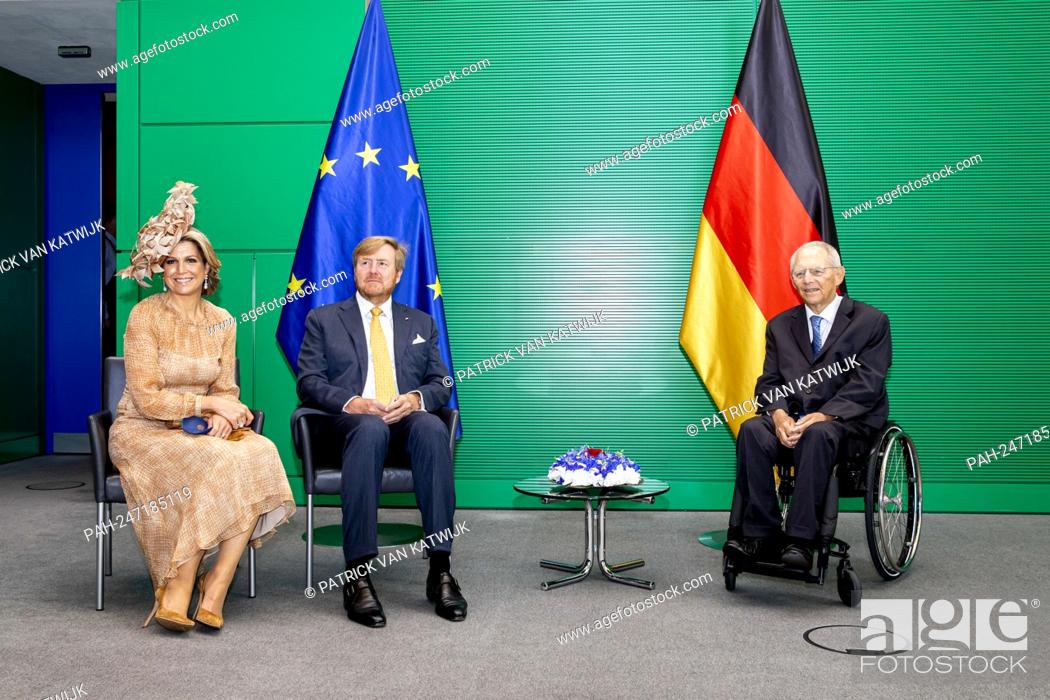 Stock Photo: King Willem-Alexander and Queen Maxima of The Netherlands visit the Bundestag where they meet Bundes president Wolfgang Schaube in Berlin, Germany, 6 July 2021.