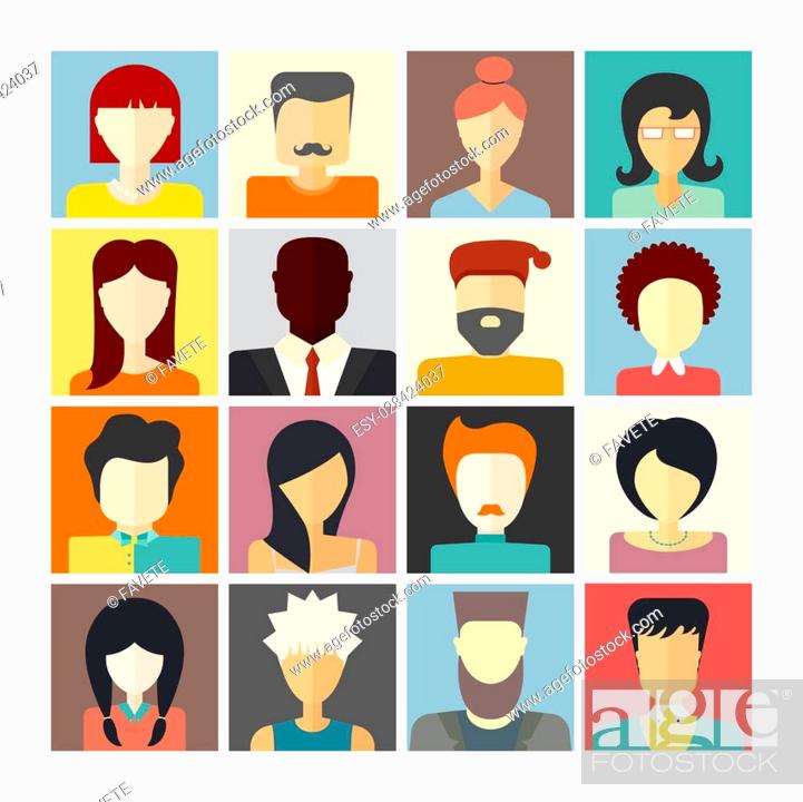 Set of flat people icons. Different faces of people for avatar, profile  page, Stock Photo, Picture And Low Budget Royalty Free Image. Pic.  ESY-028424037 | agefotostock