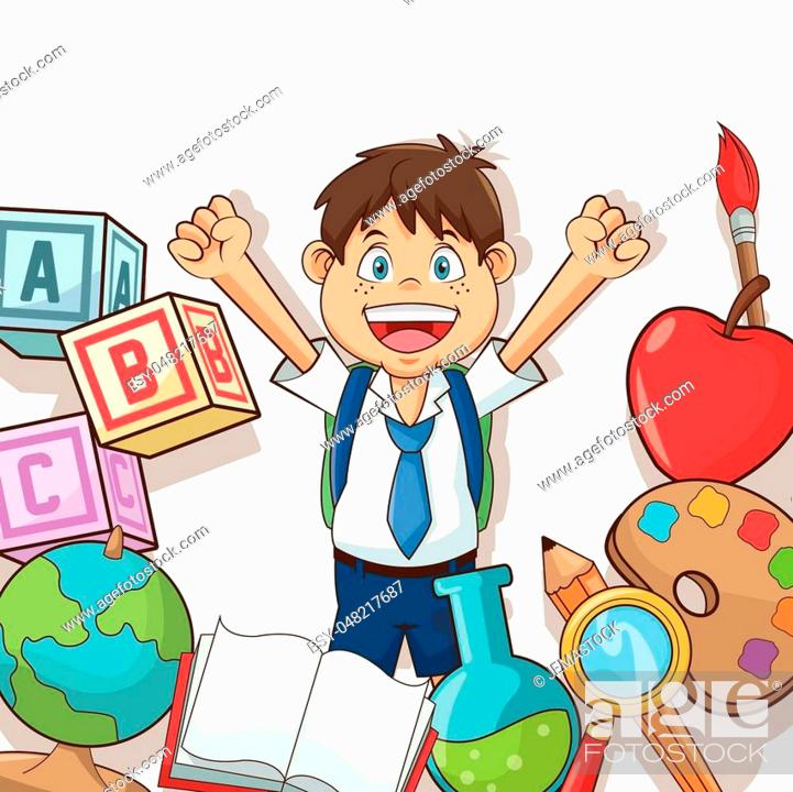 Boy cartoon student with supplies. Back to school education and childhood  theme, Stock Vector, Vector And Low Budget Royalty Free Image. Pic.  ESY-048217687 | agefotostock