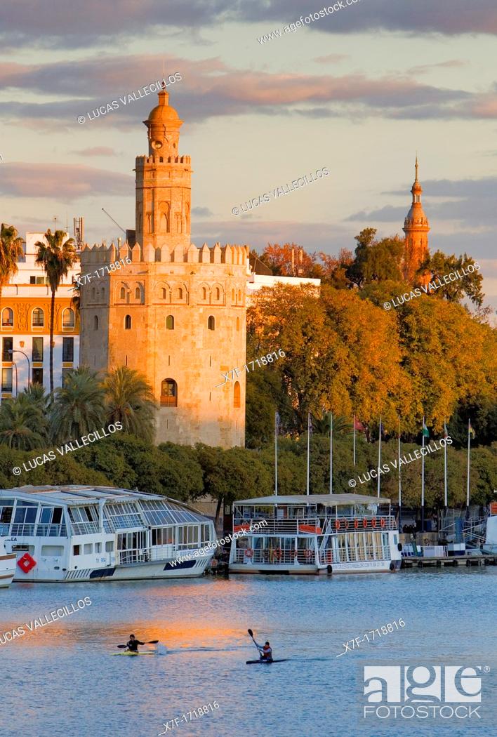 Stock Photo: Gold tower, as seen from Guadalquivir river, Sevilla, spain.