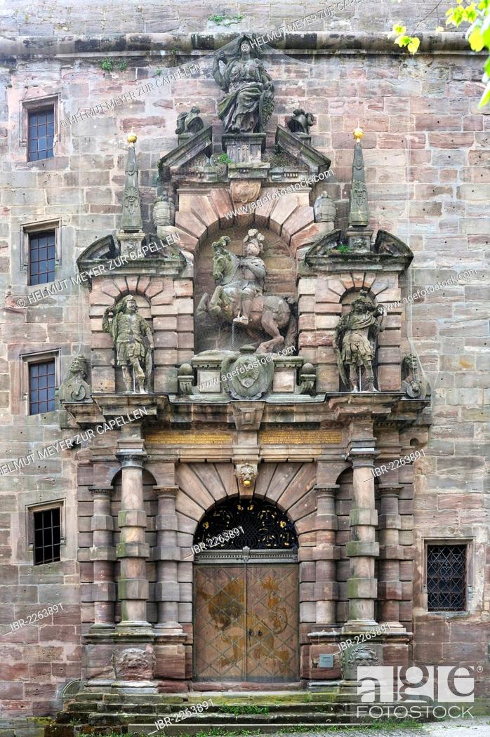 Stock Photo: Christansportal at Hohe Bastei, high bastion, in the courtyard, portal by architect Hans Werner, c. 1608, which glorifies Margrave Christian, Plassenburg Castle.