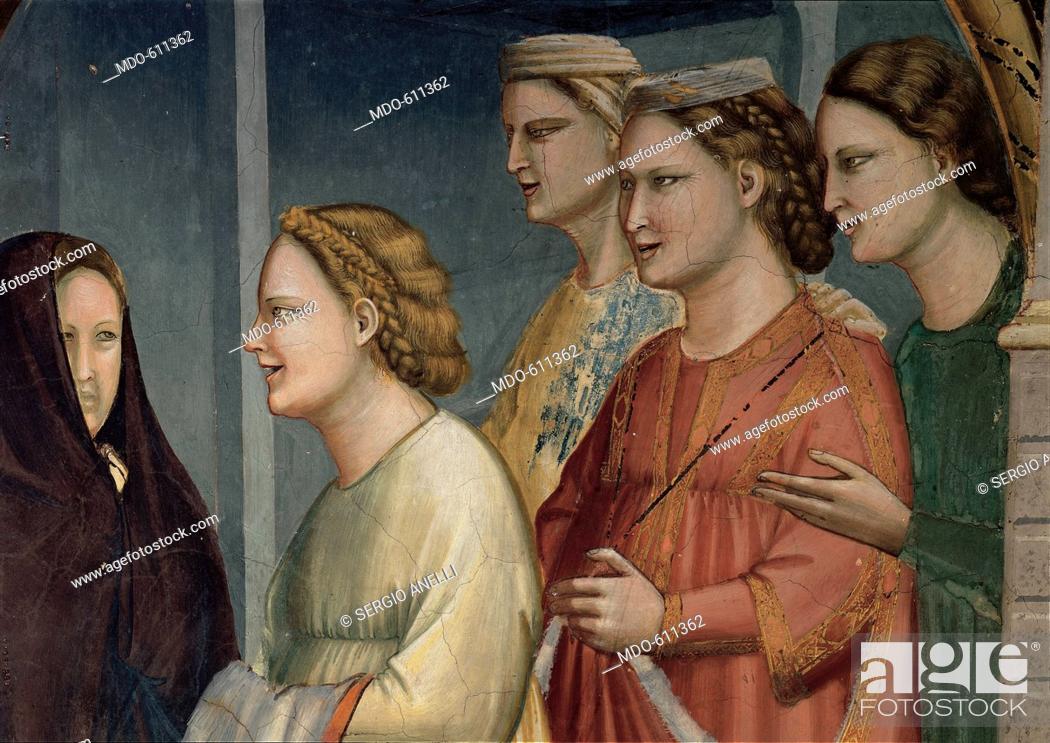 Stock Photo: Scenes from the Life of Joachim: Meeting at the Golden Gate, by Giotto, 1304 - 1306, 14th Century, fresco. Italy, Veneto, Padua, Scrovegni Chapel.