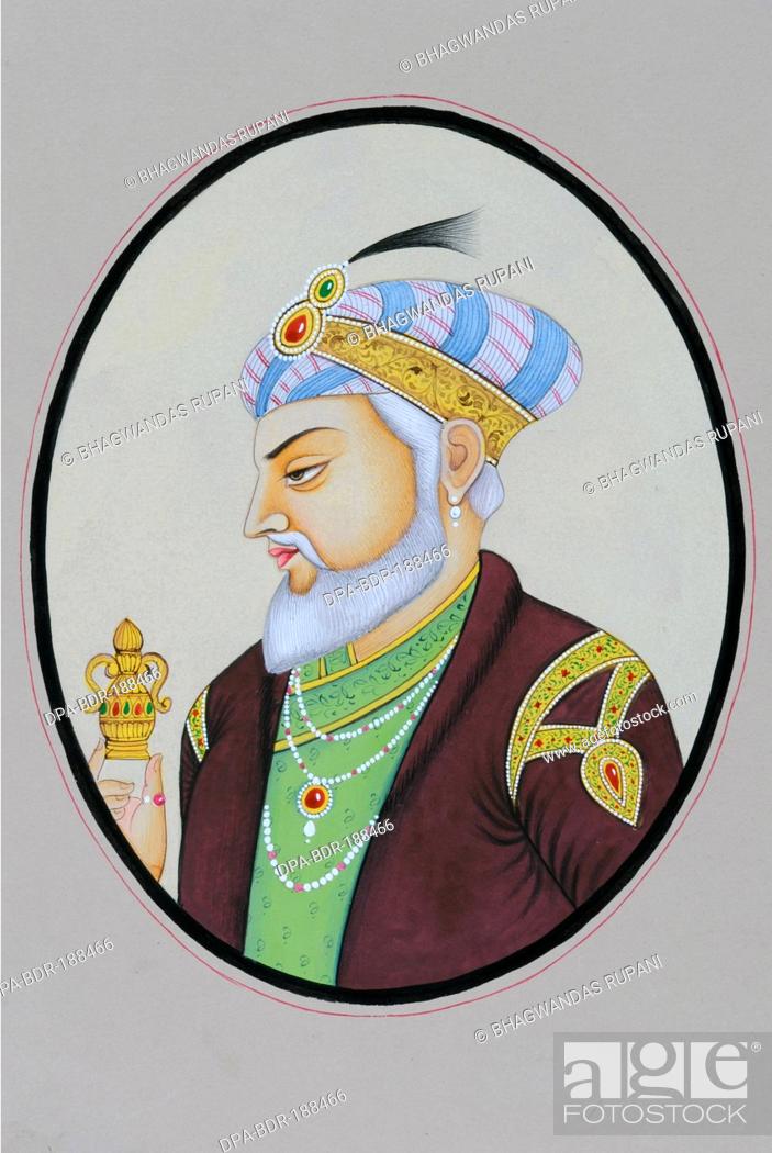 Stock Photo: Miniature painting of mughal emperor aurangzeb.