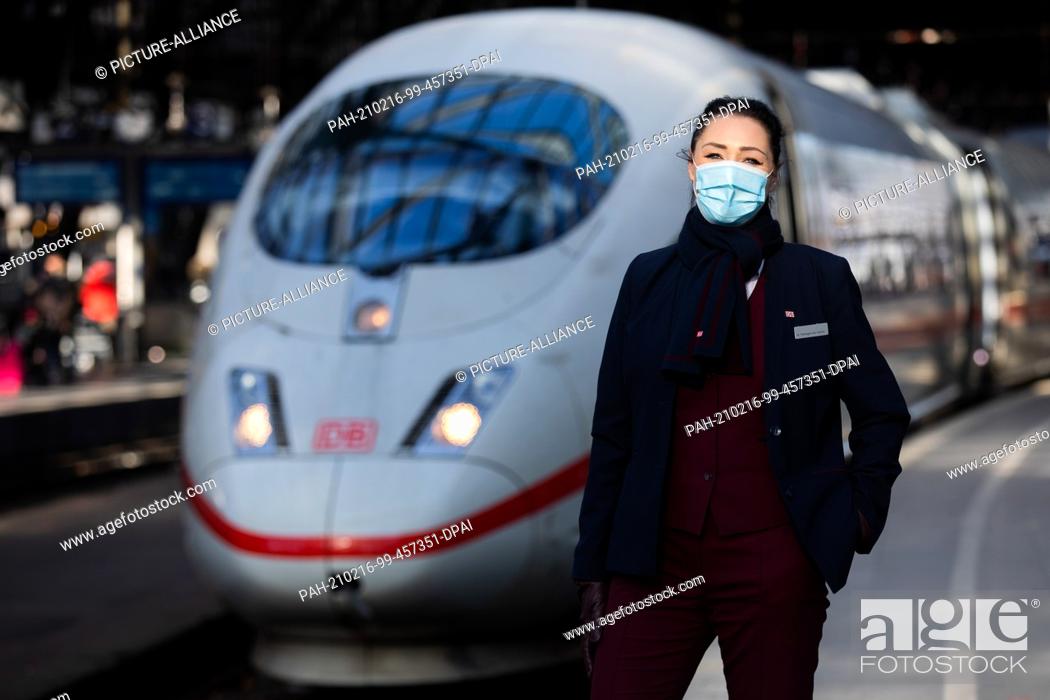 Stock Photo: 11 February 2021, North Rhine-Westphalia, Cologne: Nicole Perlinger dos Santos, former stewardess at Lufthansa subsidiary Germanwings and now a Deutsche Bahn.