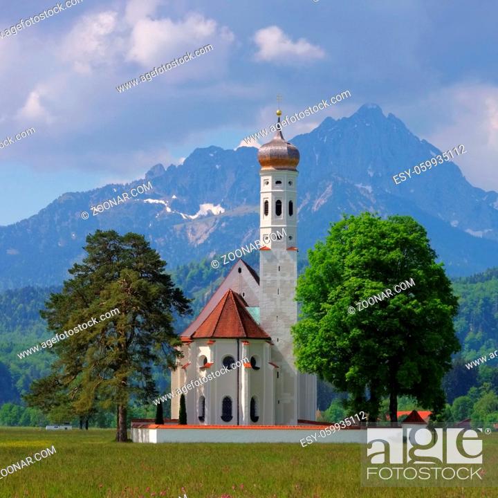 Stock Photo: St. Coloman mit Wiese - St Colomann and meadow 04.