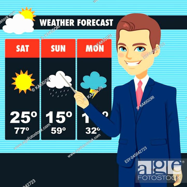 Attractive young tv news weather reporter man showing weather forecast  chart, Stock Vector, Vector And Low Budget Royalty Free Image. Pic.  ESY-045042723 | agefotostock