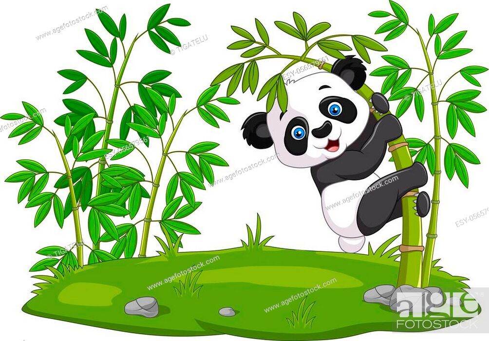 Vector illustration of Cute funny baby panda hanging on the bamboo, Stock  Vector, Vector And Low Budget Royalty Free Image. Pic. ESY-056579561 |  agefotostock