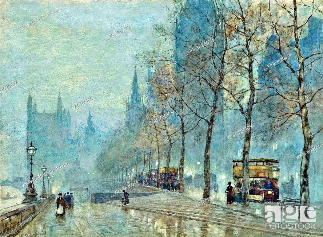 Stock Photo: marshall, herbert menzies - A Winter's Evening on the Embankment with the Houses of Parliament beyond - 24656931290-1ac95df477-o.