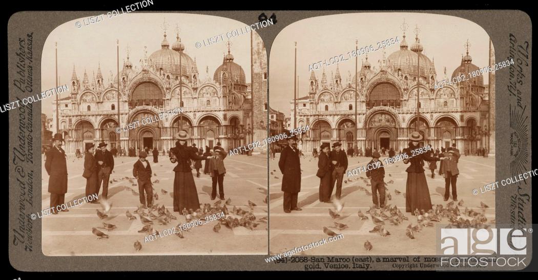 Stock Photo: San Marco (east), a marvel of mosaic, marble and gold, Venice, Stereographic views of Italy, Underwood and Underwood, Underwood, Bert, 1862-1943.