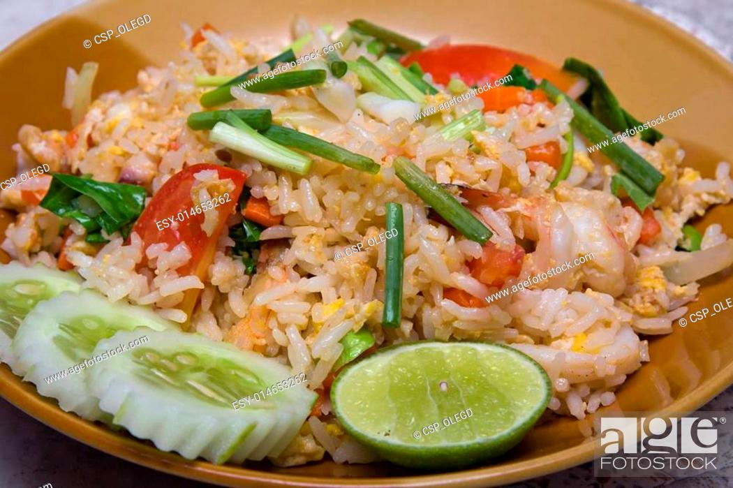 Stock Photo: Rice with seafood.