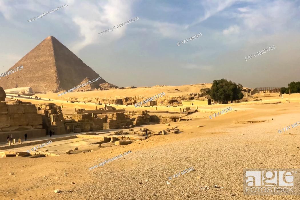 Stock Photo: Pyramids of giza. Great pyramids of Egypt. The seventh wonder of the world. Ancient megaliths.