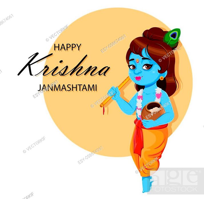 Happy Krishna Janmashtami. Lord Krishna with flute and pot, Stock Vector,  Vector And Low Budget Royalty Free Image. Pic. ESY-058674061 | agefotostock