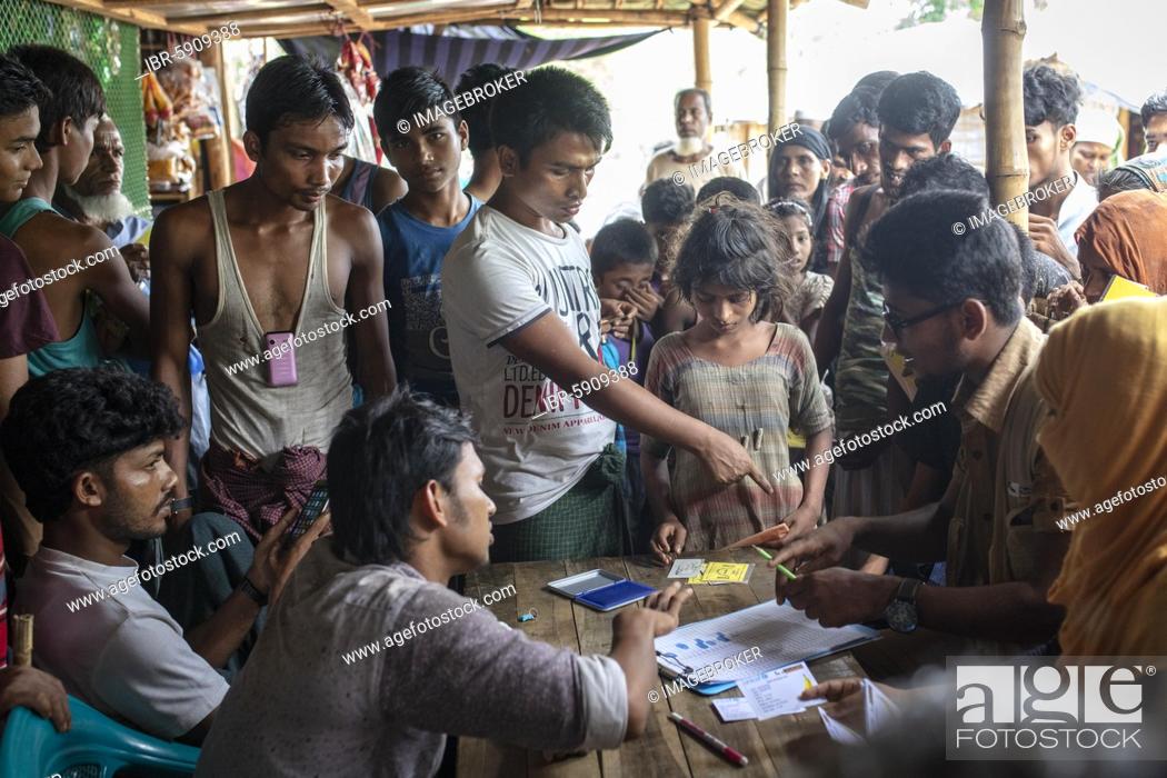 Stock Photo: Fled Rohingya during registration in a sector of the camp Kutupalong, Cox Bazar, Bangladesh, Asia.