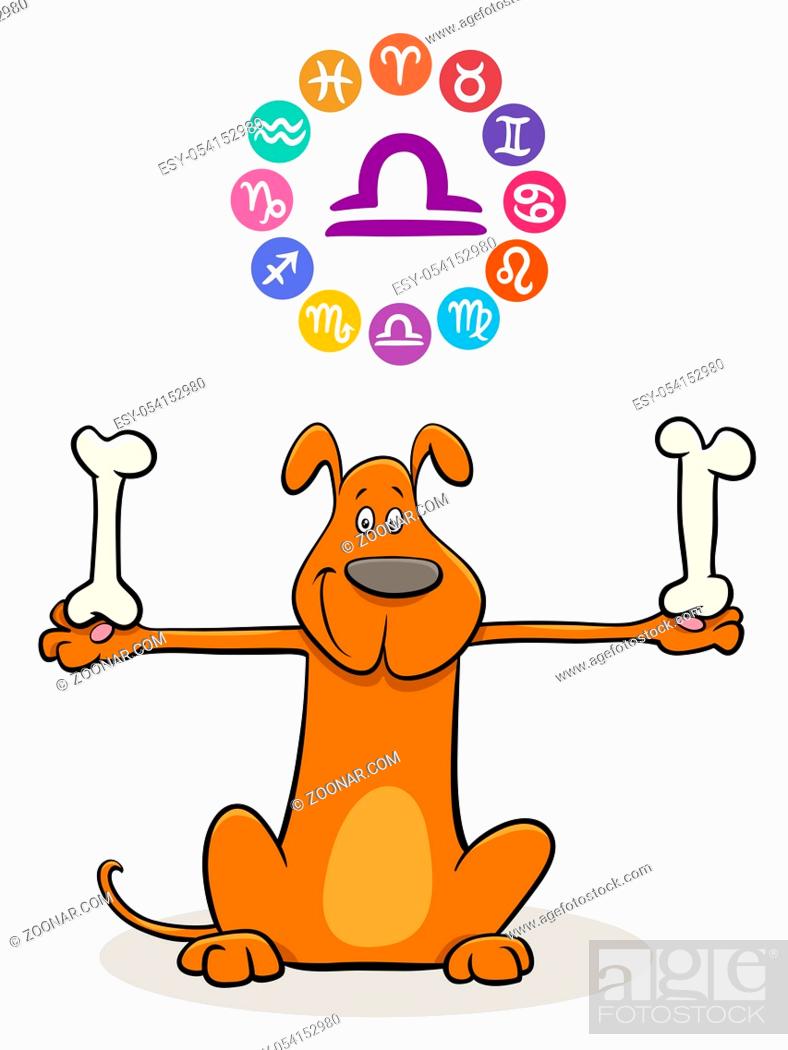 Stock Photo: Cartoon Illustration of Libra Zodiac Sign with Funny Dog.
