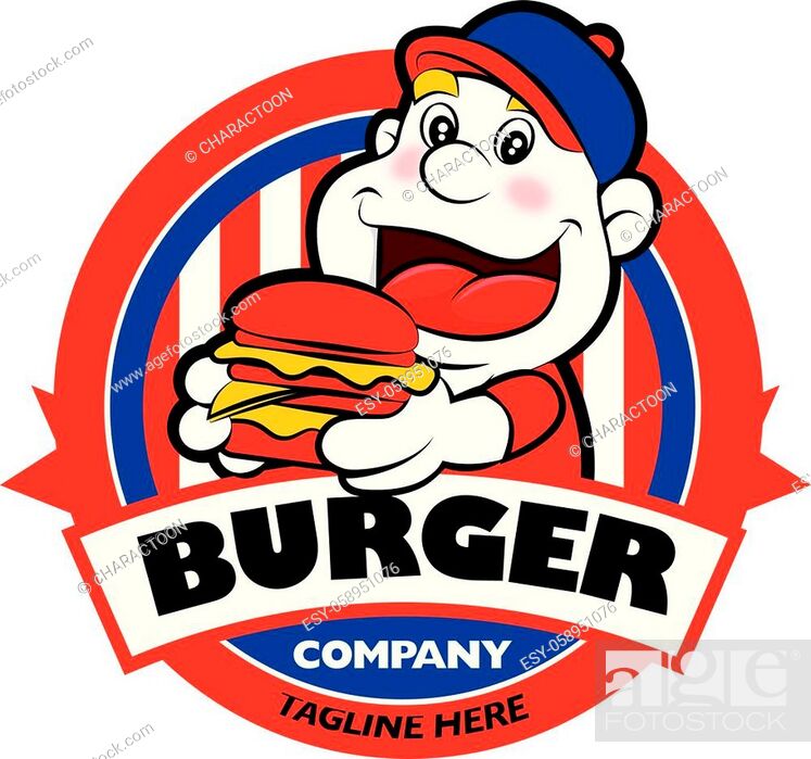 Cartoon cute Fat boy serving a big burger with signboard, Stock Vector,  Vector And Low Budget Royalty Free Image. Pic. ESY-058951076 | agefotostock