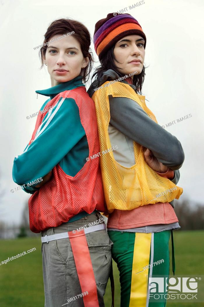 Stock Photo: Portrait of two Caucasian women who play sports outside in the winter.