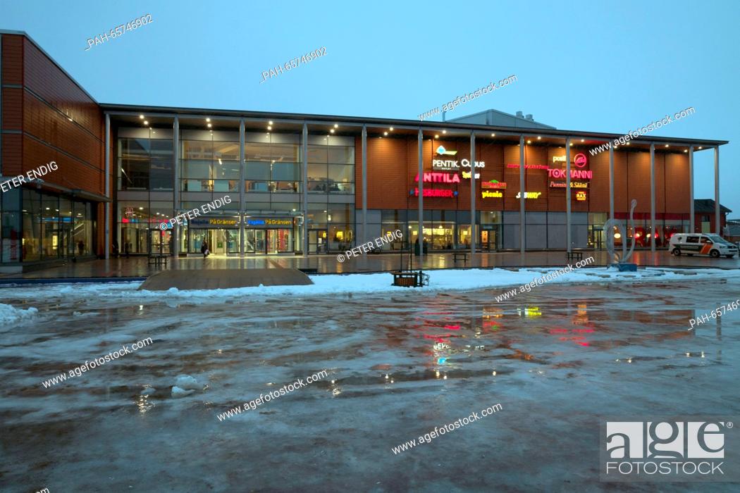 Stock Photo: Exterior view of the Rajalla shopping center in Haparanda, Sweden, 09 February 2016. Haparanda is the only city in Sweden where stores will accept euros as.