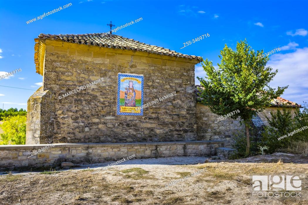 Stock Photo: In the municipality of Bargota is the hermitage of the Virgen del Poyo, nestled between Torres del Río and Viana, whose primitive trace seems work of the.