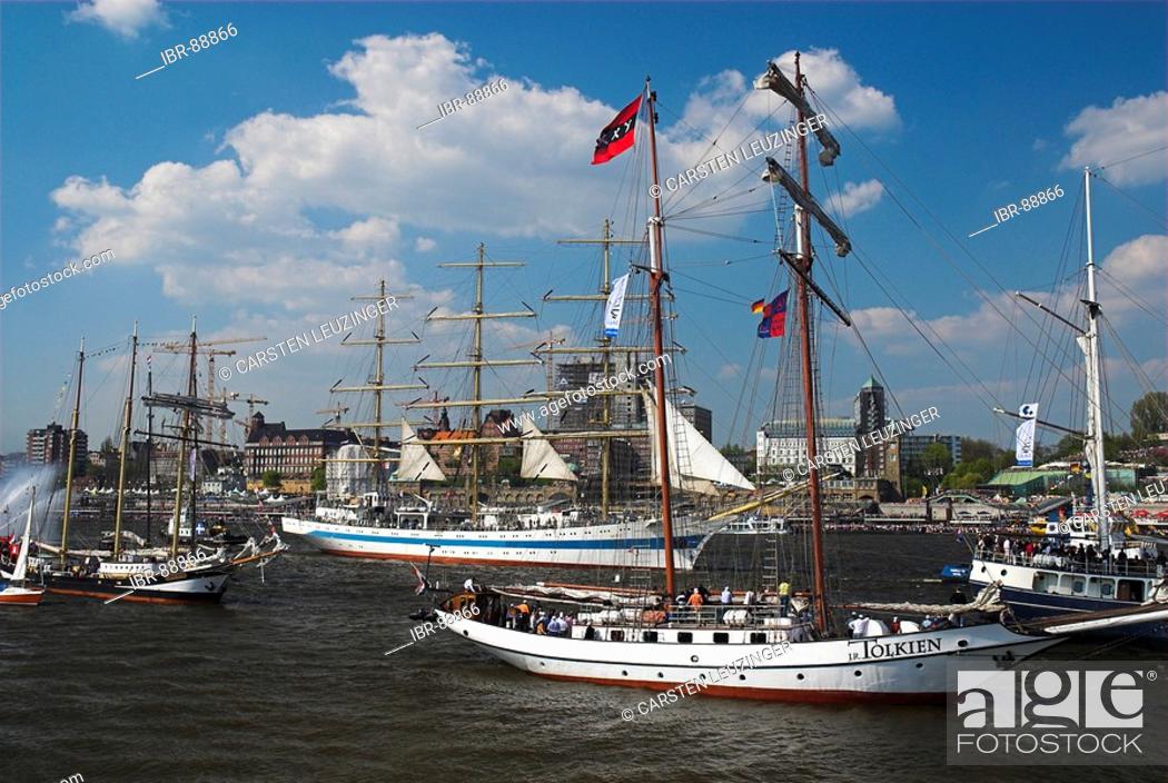 Stock Photo: Ancient sailing ships in Hamburg during the 817th anniversary of Hamburg Harbour, Hamburg, Germany.