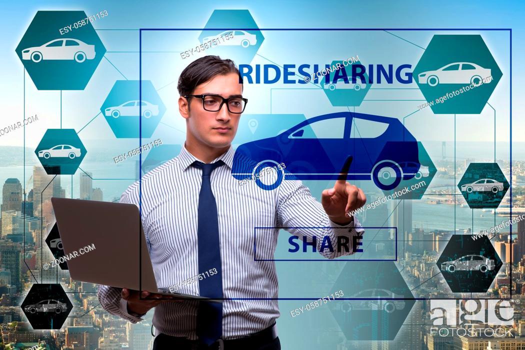 Stock Photo: Businessman in carpooling and carsharing concept.